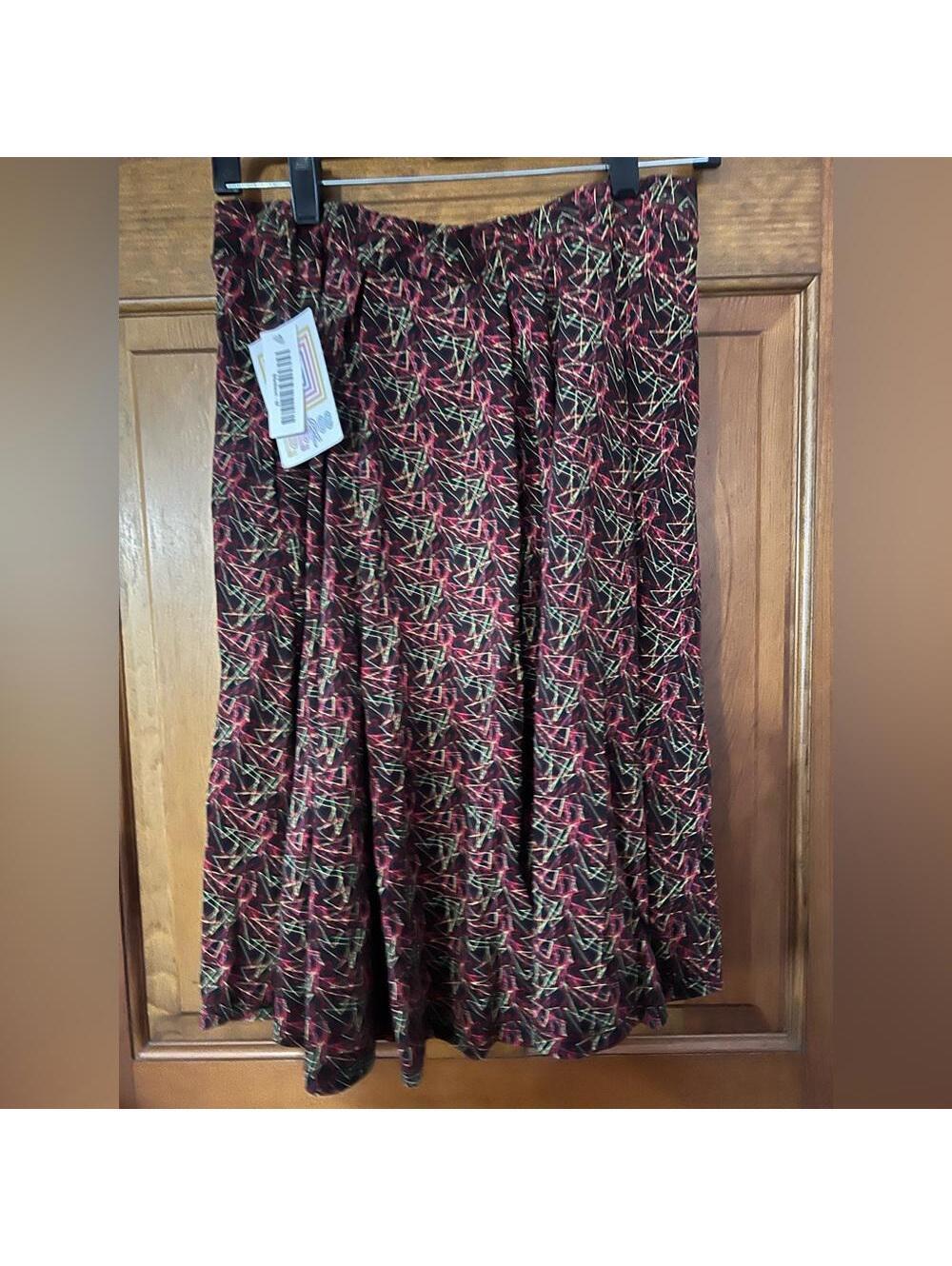 LuLaRoe Madison Skirt Pleated Black Pockets 80's 90's Neon Triangles Medium NWT